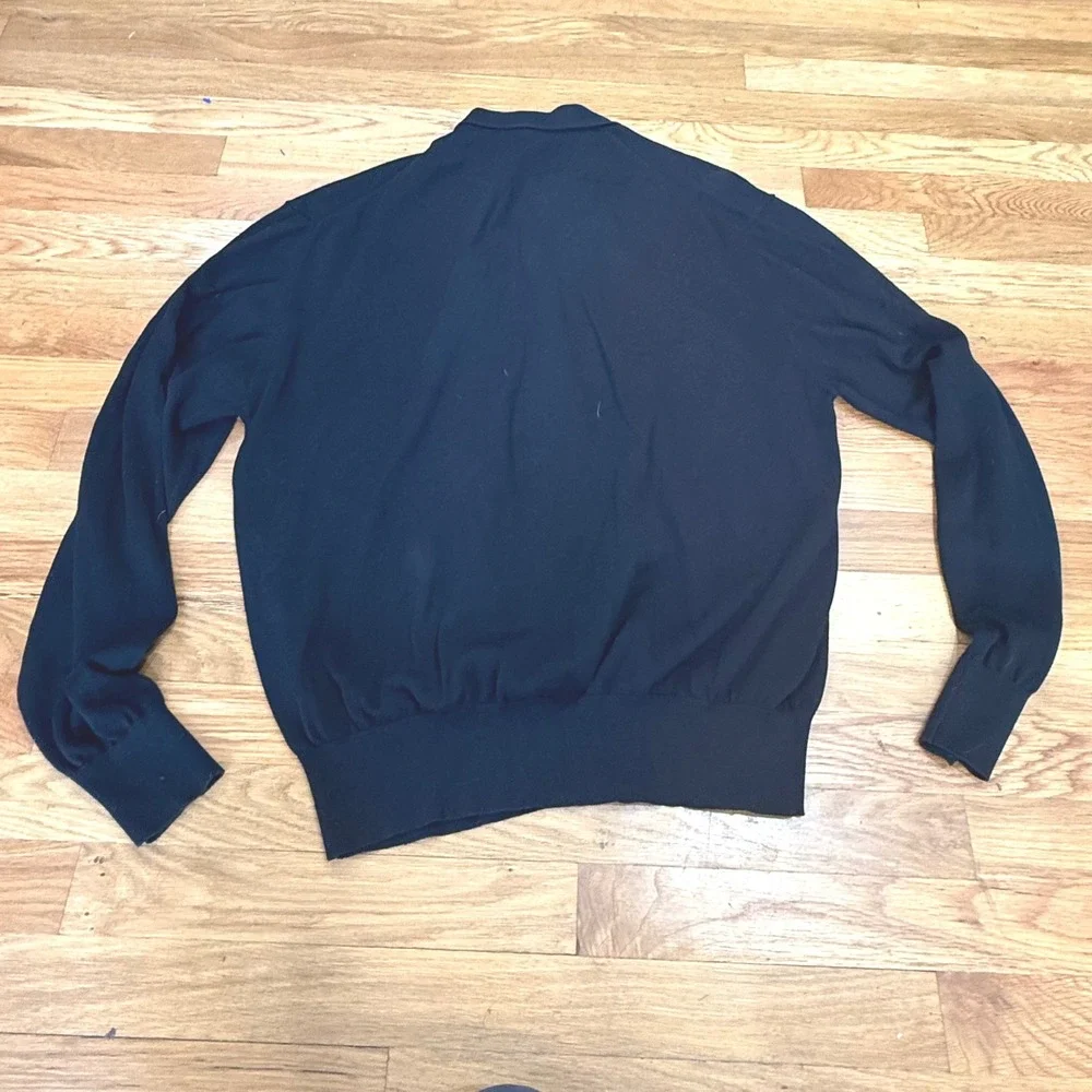 Tulliano‎ Mens Black Silk Cotton Blend Long Sleeve Polo Sweater XL Collared Knit